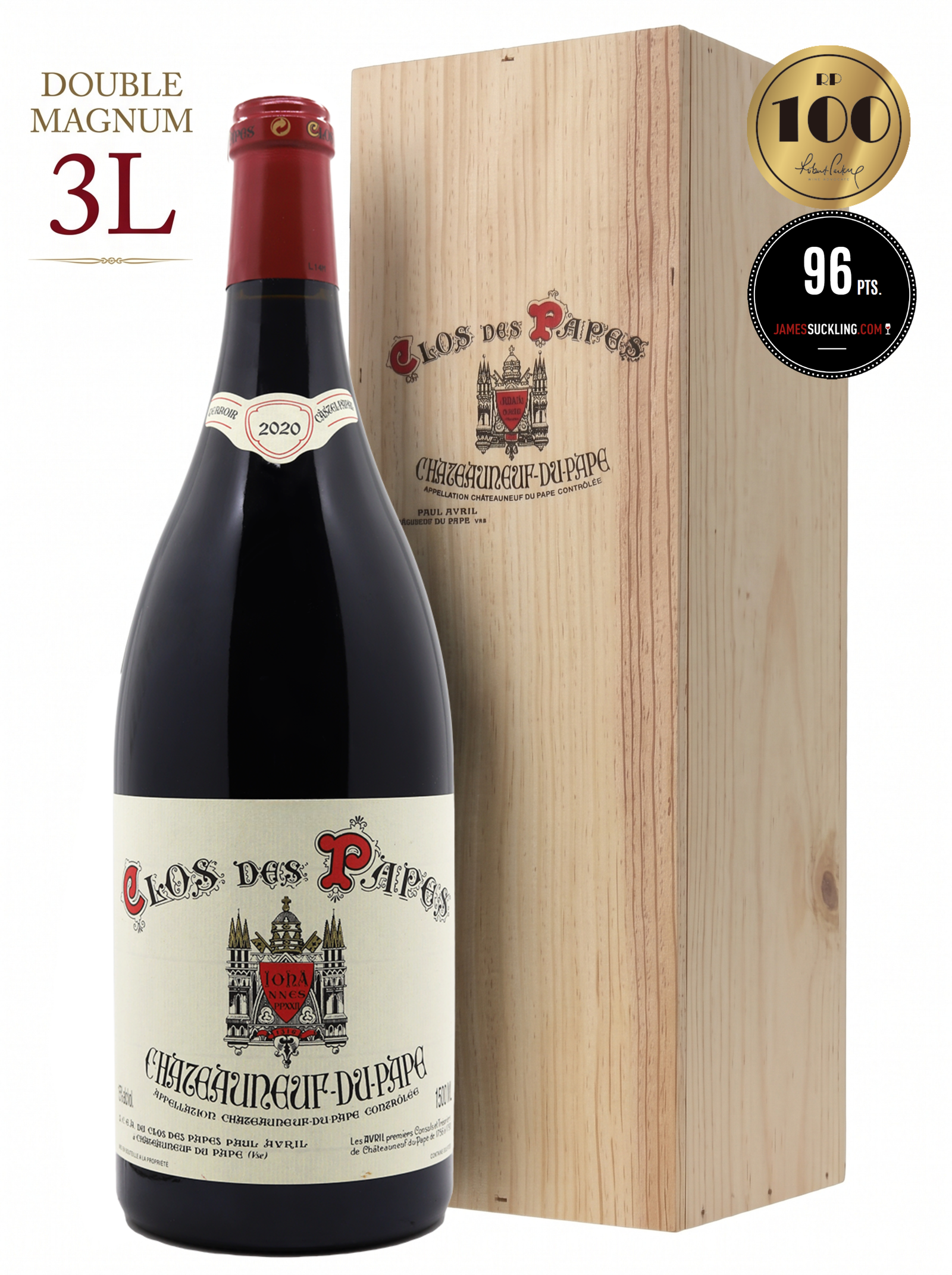 Clos des Papes Châteauneuf-du-Pape 2020 3L with Original Wooden Case <br>(RP:100, JS:96)
