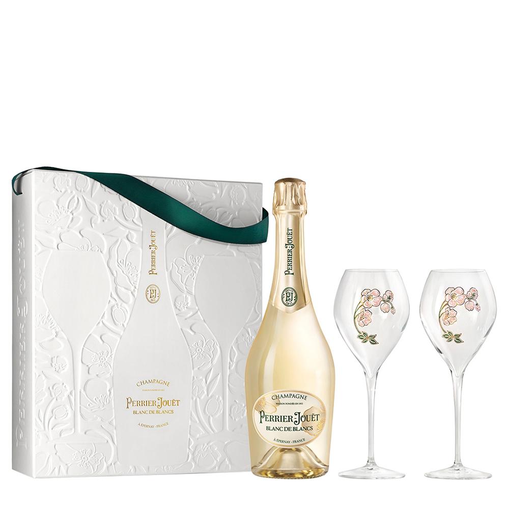 Champagne Perrier Jouet Blanc de Blancs NV Gift set (w/2 Champagne flutes) (RP:92)